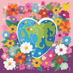 An image of the Earth surrounded by flowers and love symbols on an A4-sized canvas