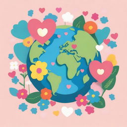 An image of the Earth surrounded by a few flowers and love symbols on an A4-sized canvas