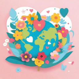 An image of the Earth surrounded by a few flowers and love symbols on an A4-sized canvas