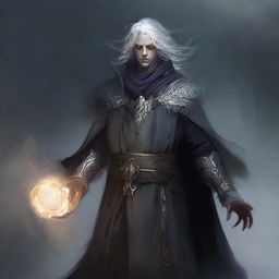 A male Aasimar warlock with a haunted one background