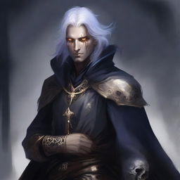 A male Aasimar warlock with a haunted one background