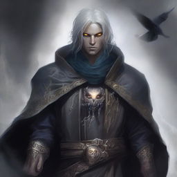 A male Aasimar warlock with a haunted one background