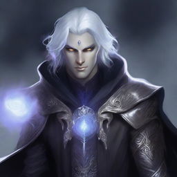 A male Aasimar warlock with a haunted one background