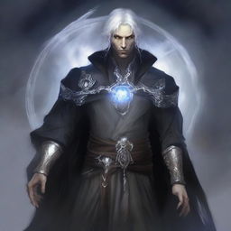 A male Aasimar warlock with a haunted one background