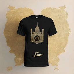 A cool and beautiful t-shirt design featuring the text 'Jam'iyyah Tadarus Al-Qur'an' and 'AL QUROWY' in gold color