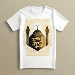 A cool and beautiful t-shirt design featuring the text 'Jam'iyyah Tadarus Al-Qur'an' and 'AL QUROWY' in gold color