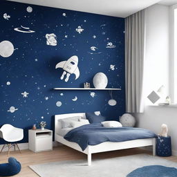 Diseño de habitación para un niño con temática de astronauta