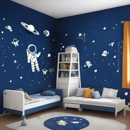 Diseño de habitación para un niño con temática de astronauta