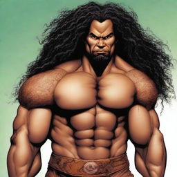 Create a character for a Marvel comic who is a native of Polynesia, with dark skin, long black curly hair that falls below the waist, and chocolate brown eyes