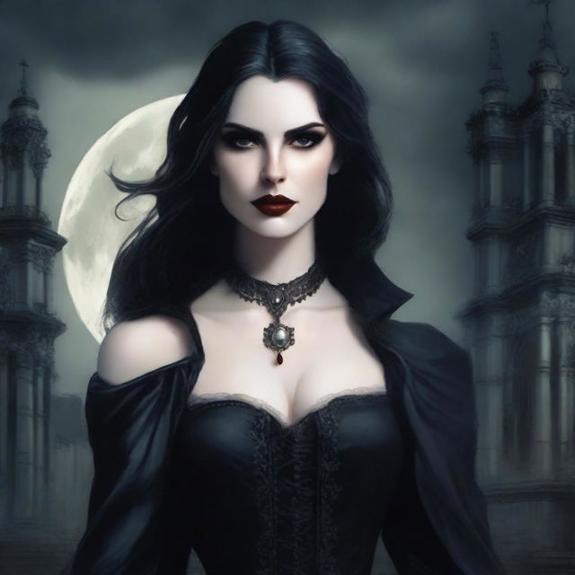 A detailed vampire character design for a gothic novel cover