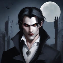 A detailed vampire character design for a gothic novel cover