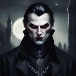 A detailed vampire character design for a gothic novel cover