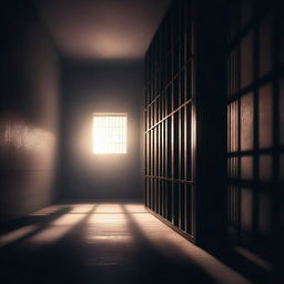 A prison scene with dark, gloomy cells and bars