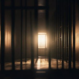 A prison scene with dark, gloomy cells and bars