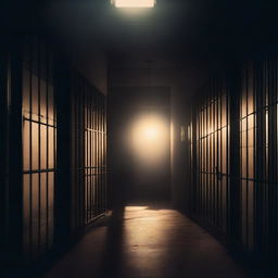 A prison scene with dark, gloomy cells and bars