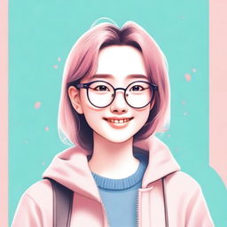 A cute girl wearing glasses, smiling warmly