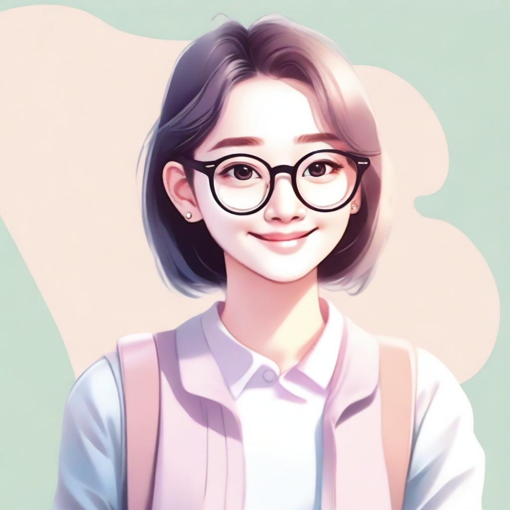 A cute girl wearing glasses, smiling warmly