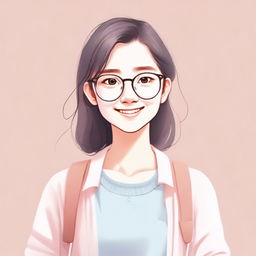 A cute girl wearing glasses, smiling warmly