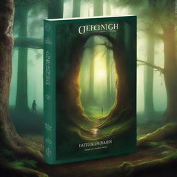 Create a captivating book cover featuring an ancient, mystical forest with towering trees and a hidden, glowing portal