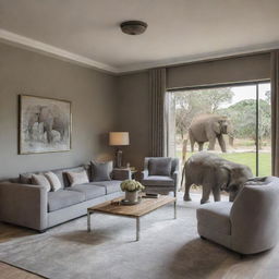 A sophisticated room meticulously designed with modern decor, ensuring there is a complete absence of any elephant references or elements.