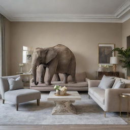 A sophisticated room meticulously designed with modern decor, ensuring there is a complete absence of any elephant references or elements.