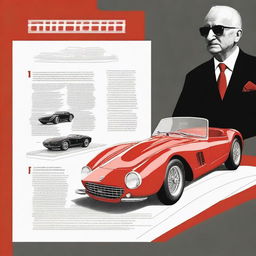 A detailed illustration of Enzo Ferrari, the founder of Ferrari, highlighting his journey in building the iconic car brand