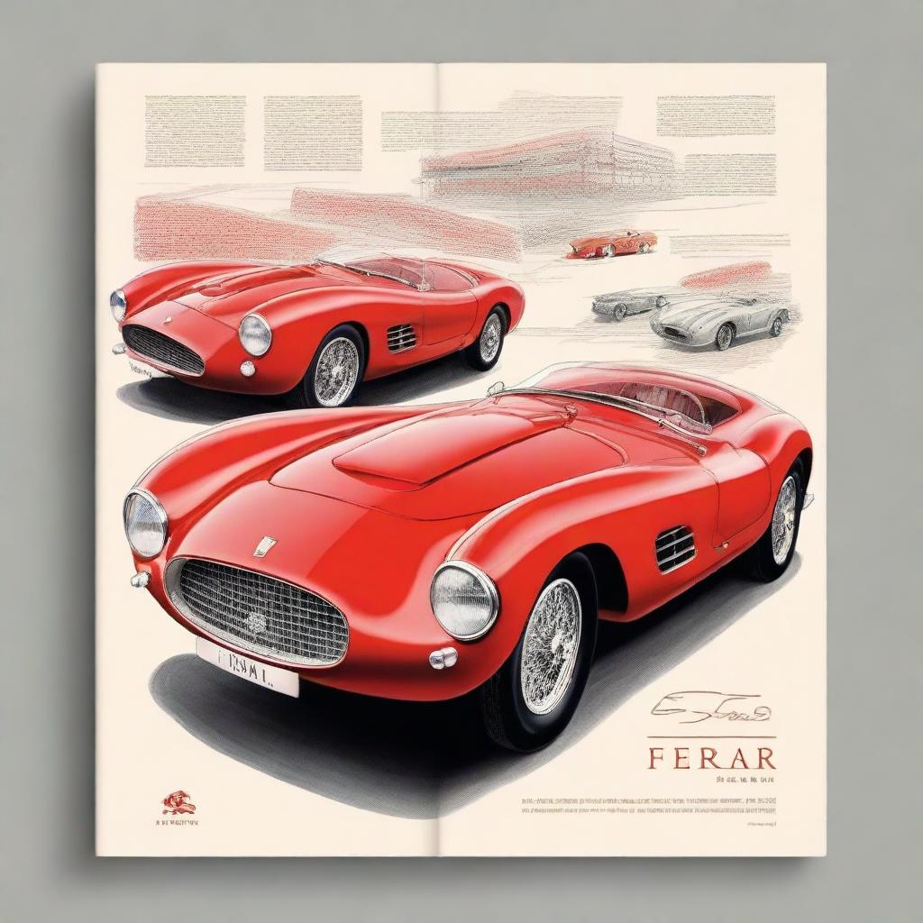 A detailed illustration capturing the life and legacy of Enzo Ferrari