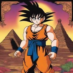 Depict Goku from Dragon Ball as a Mexican god