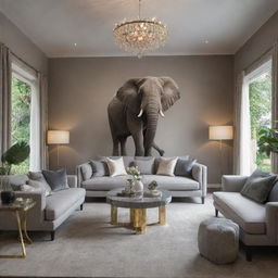 A sophisticated room meticulously designed with modern decor, ensuring there is a complete absence of any elephant references or elements.