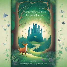 A captivating book cover featuring an enchanting forest with mystical creatures and a hidden path leading to a magical castle