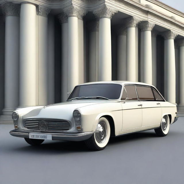 A luxury car inspired by the Soviet Union era, featuring four doors and a slick wedge design with a modern style