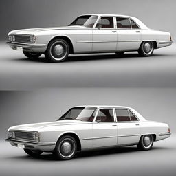 A prestigious car inspired by the Soviet Union era, featuring four doors and a slick wedge design with a modern style