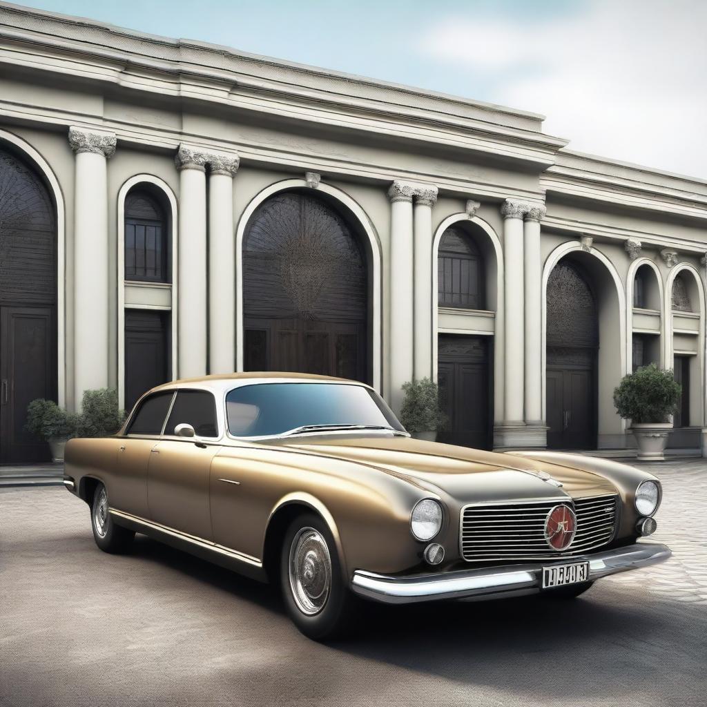 A prestigious car inspired by the Soviet Union era, featuring four doors and a slick wedge design with a modern style