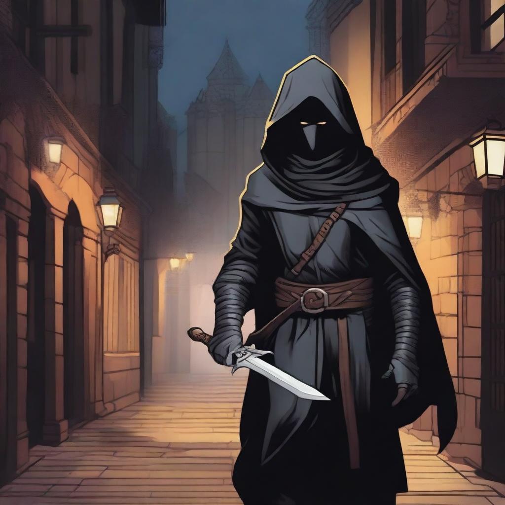 A detailed illustration of a Dungeons & Dragons rogue character