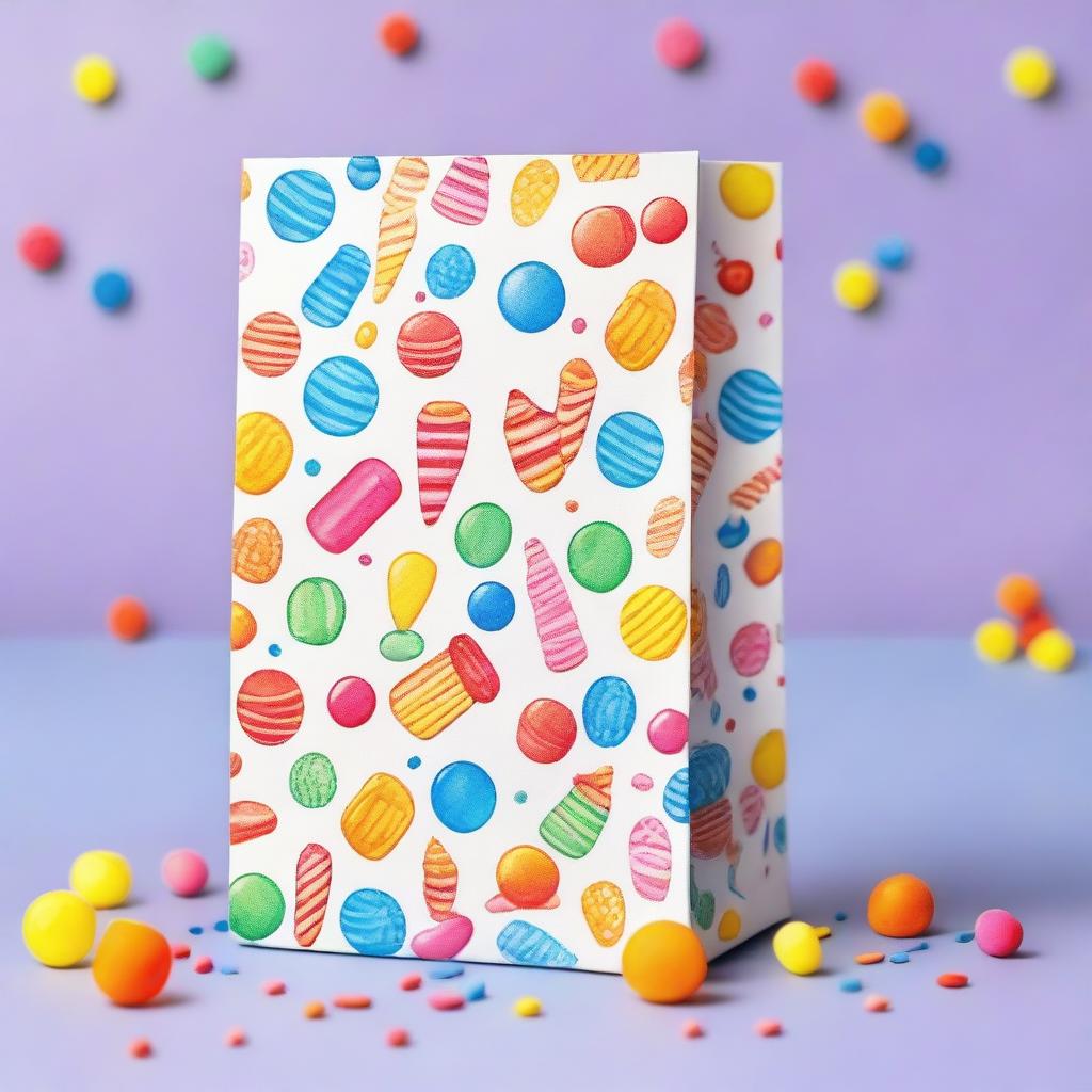 A colorful and fun goodie bag filled with various treats like candies, small toys, and stickers