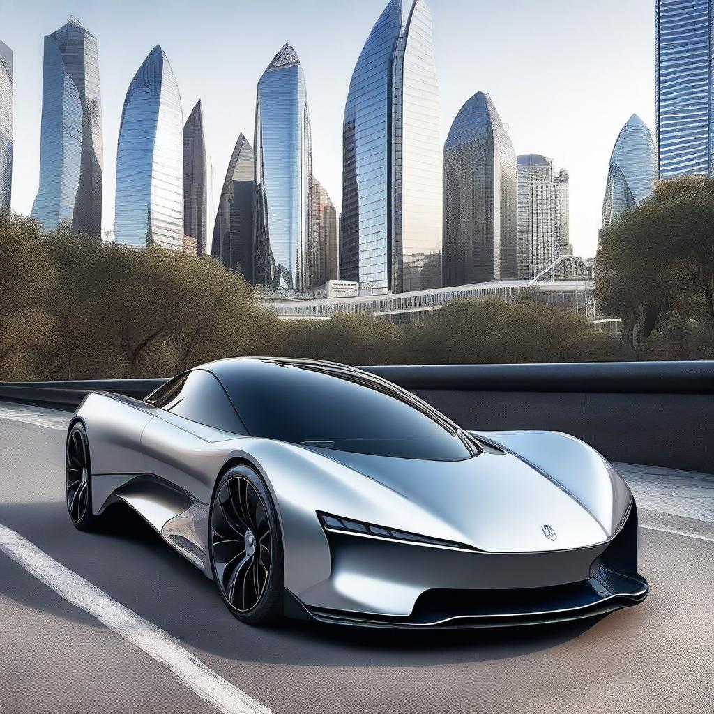 A sleek and futuristic electric luxury hypercar, featuring a streamlined design with advanced aerodynamics, cutting-edge technology, and a luxurious interior