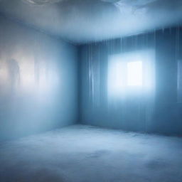 A cold room with icy walls and frost covering the floor