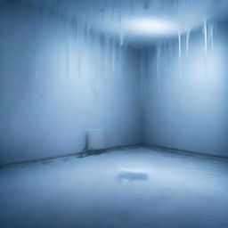 A cold room with icy walls and frost covering the floor