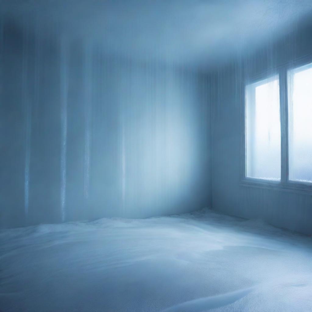 A cold room with icy walls and frost covering the floor