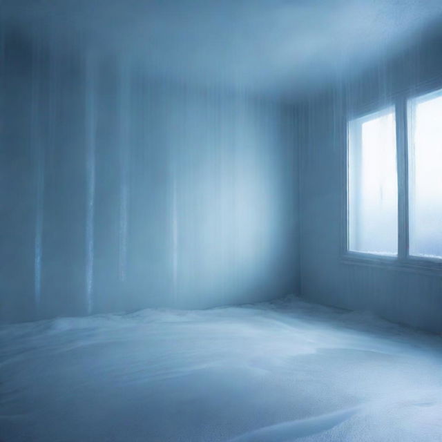 A cold room with icy walls and frost covering the floor