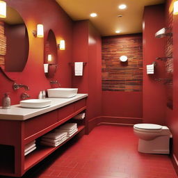 A cozy and inviting restaurant bathroom with warm colors