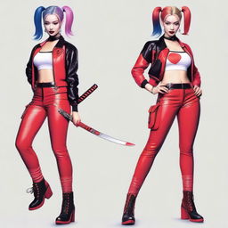 A provocative and stylish depiction of an Asian woman dressed as Harley Quinn