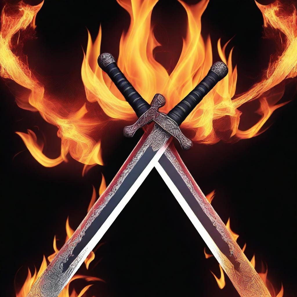 An image of two swords crossed with fire