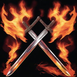 An image of two swords crossed with fire