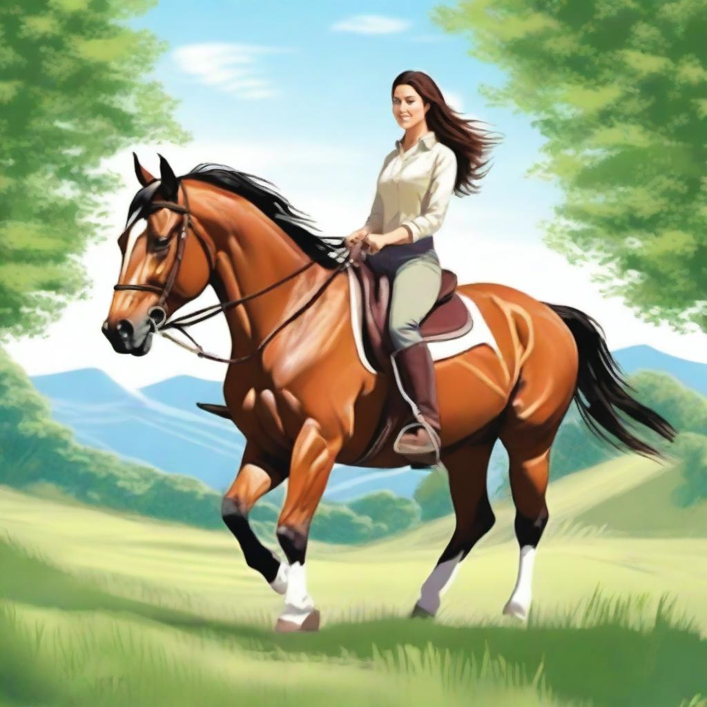 Create an image of MissLexa riding a horse barefoot