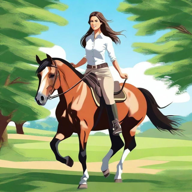 Create an image of MissLexa riding a horse barefoot