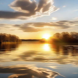 A beautiful path of sunlight reflecting on the water, creating a serene and peaceful atmosphere