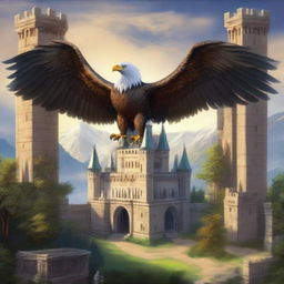 A majestic kingdom shaped like an arch, with a grand castle in the form of an eagle