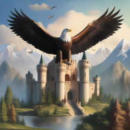 A majestic kingdom shaped like an arch, with a grand castle in the form of an eagle