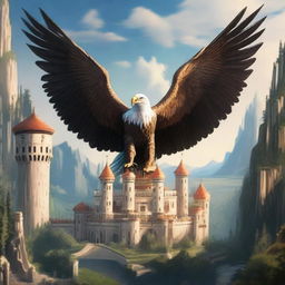 A majestic kingdom shaped like an arch, with a grand castle in the form of an eagle